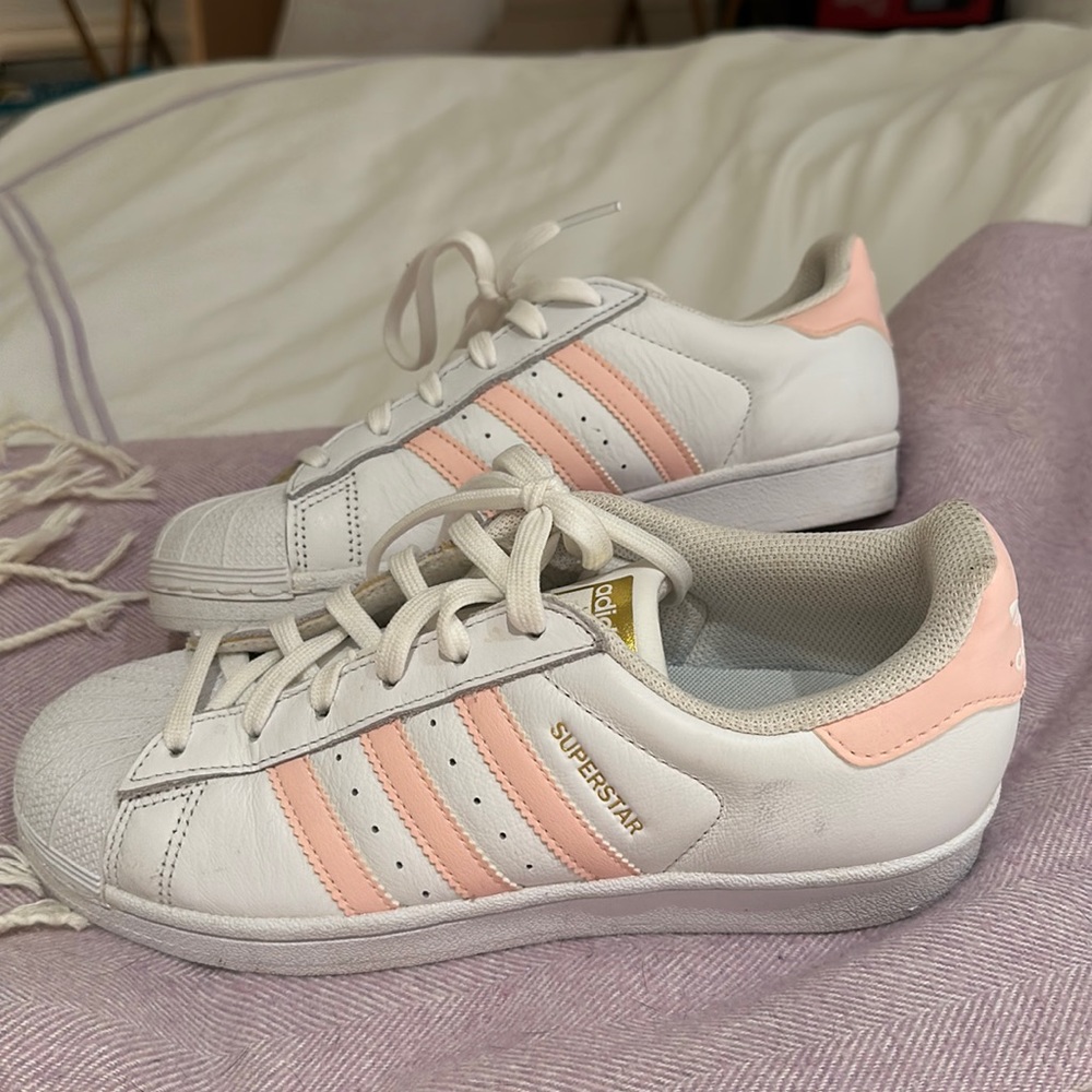 Lightly worn pink adidas superstars